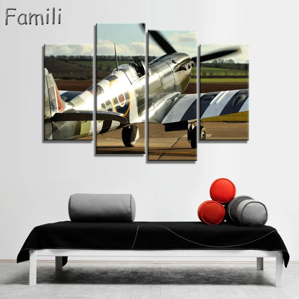 

4 Pieces Poster Airport Fighter Painting Canvas Wall Art Picture Home Decoration Living Room Canvas Print Modern Painting