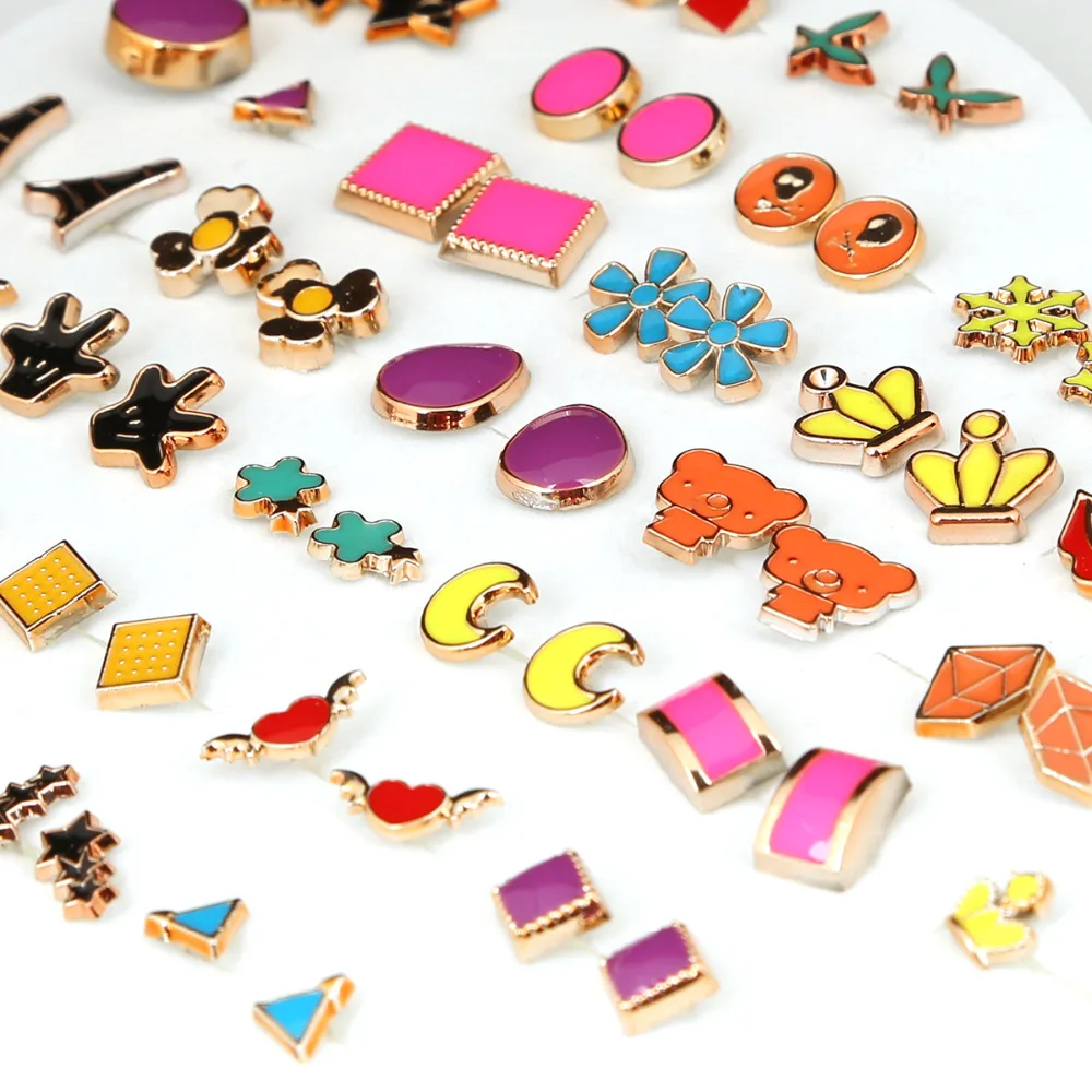 2021 Trend 26Design 36Pairs Mix Mini Flower Clay Earring Stud Sets Fruit Earring Set For Baby Child Heart Box Earrings Jewelry