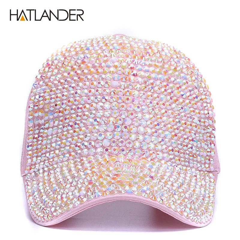 [HATLANDER]Womens Rhinestone baseball caps Female luxury Bling hats outdoor diamond sun hat Girl snap back gorras sports hat cap