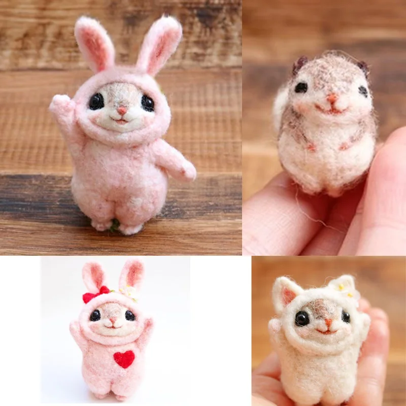 Non-Finished Kit Creative Popular Cute Pets Mouse Rabbit Squirrel Wool Felting Toy Doll Wool Felt Poked Kitting DIY Package Gift