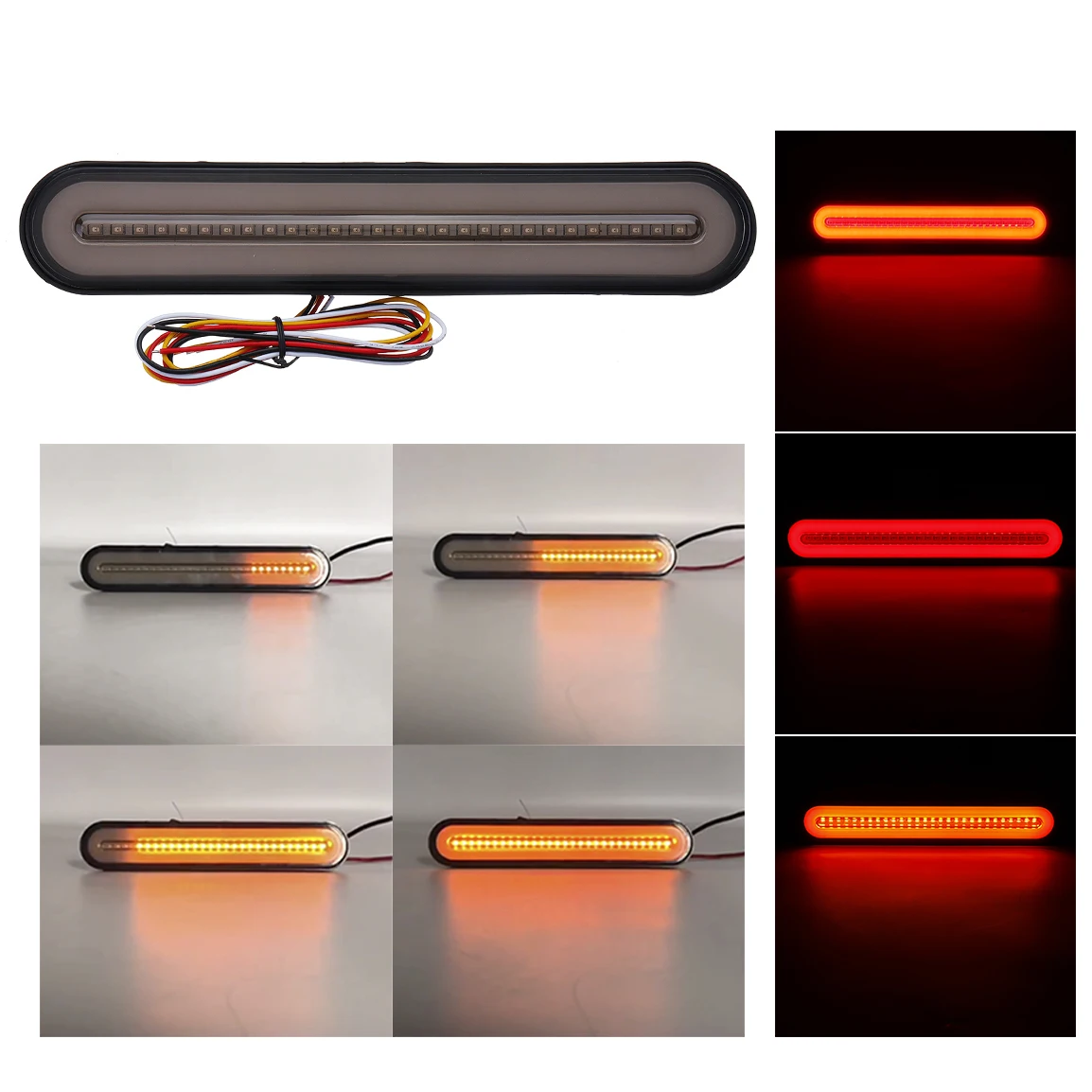 3 in 1 Neon LED Trailer Truck Brake Light Waterproof Tail Brake Stop Light Flowing Turn Signal Lamp 12-24V