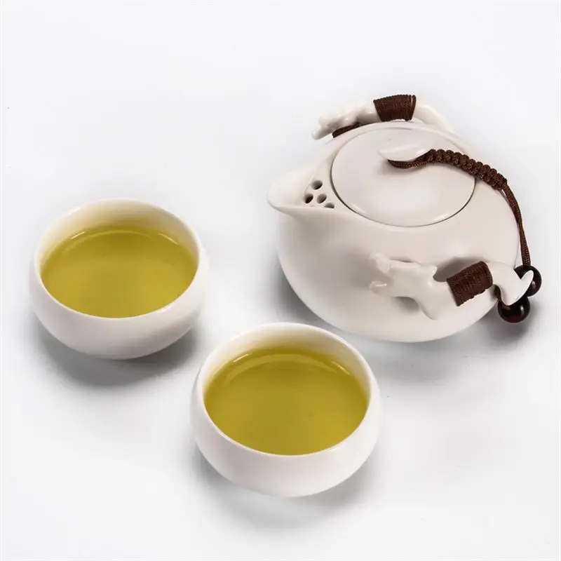 1 pot and 2 cups Penguin ceramic teapot Ding Kiln Matt green Quik cup travel Kung Fu Teaset hand pot tea set 4 color optional