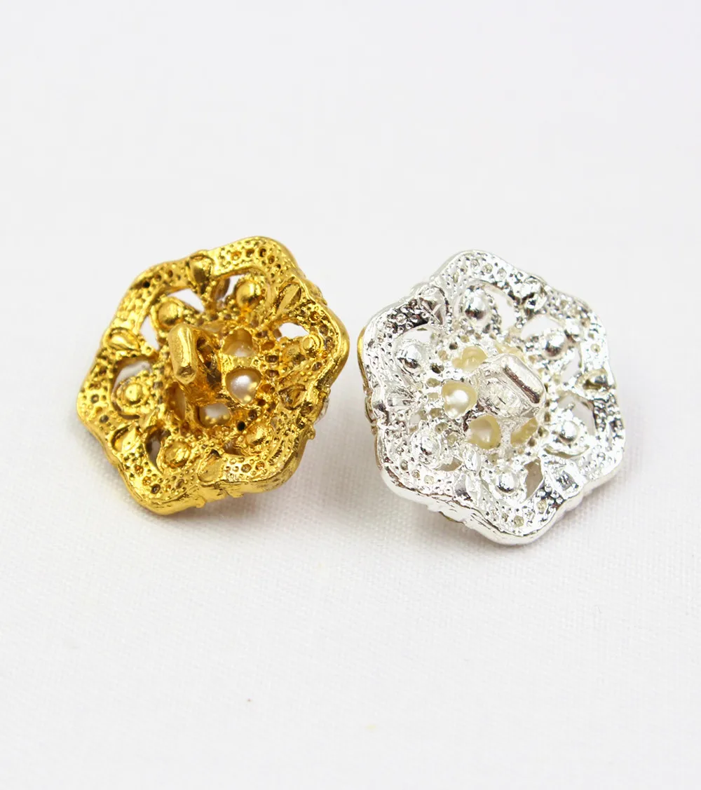 165186,1pcs 21mm 2color select Rhinestone pearl inlaid metal buttons flower Clothing accessories Jewelry Accessories diy