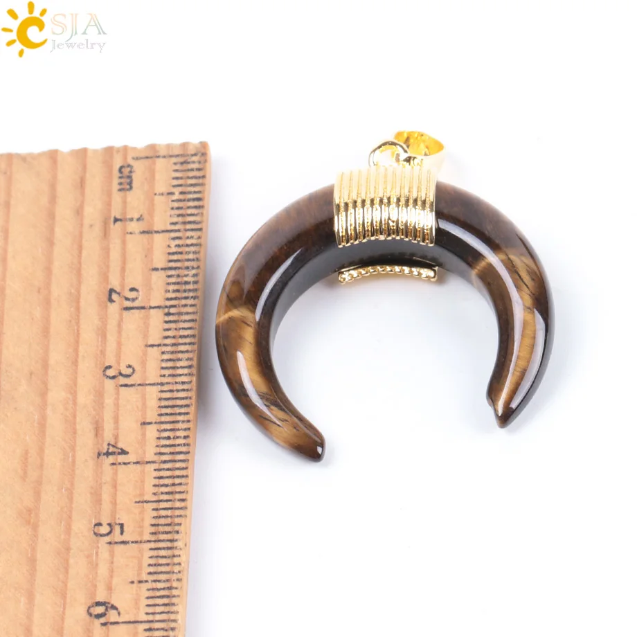 CSJA 42x34x10mm Fashion Natural Stone Crescent Half Moon Pendant Without Chain Charming Crystal Beads Wire Fit DIY Necklace F064