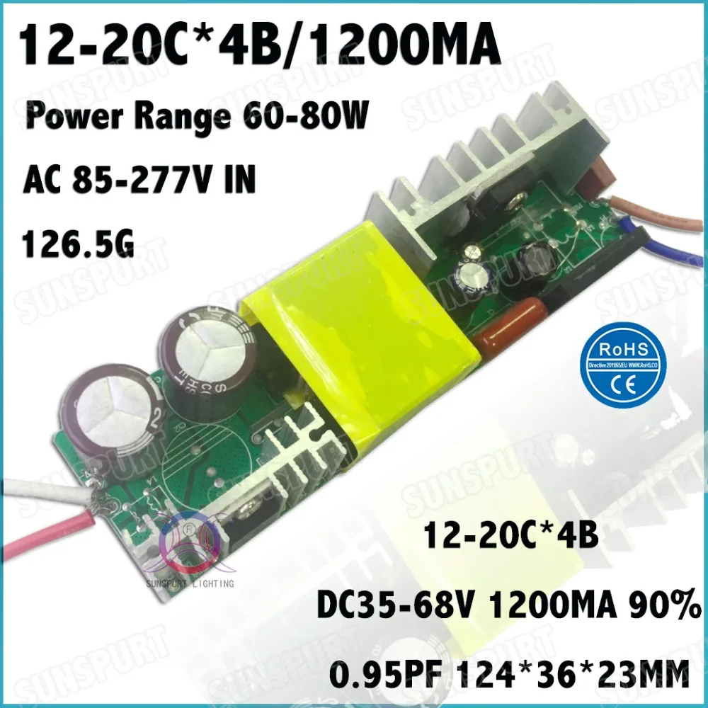 2 Pieces Isolation 80W AC85-277V LED Driver 12-20x4 1200mA DC35-68V Constant Current LEDPowerSupply For Floodlight Free Shipping