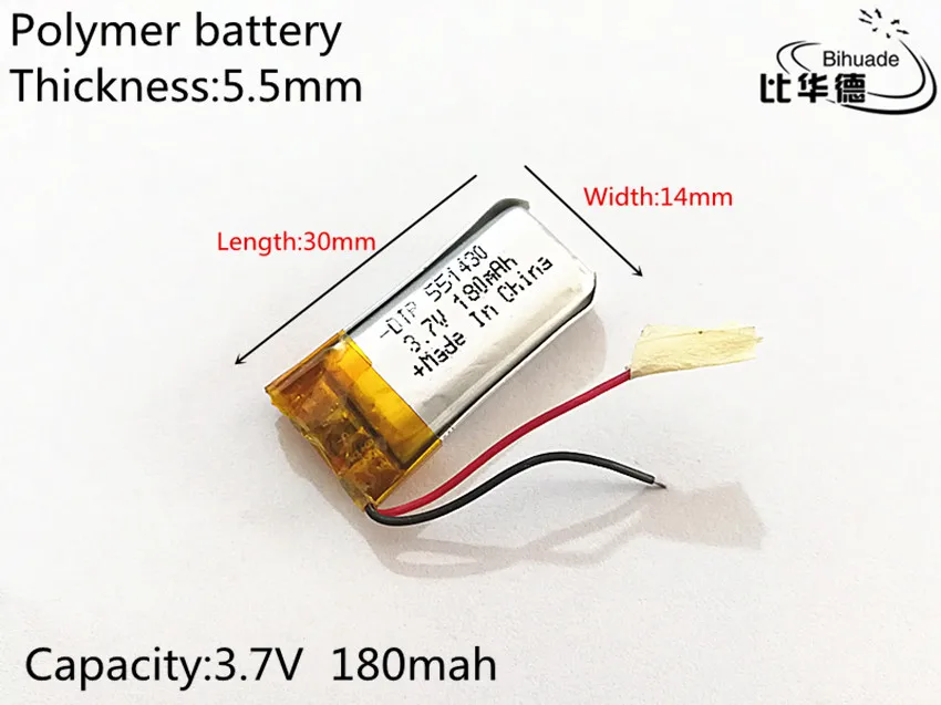 551430 501430 3.7v 180mah li ion battery LiPo Rechargeable Battery ion cells For Mp3 Mp4 Mp5 DIY PAD E-book bluetooth headset