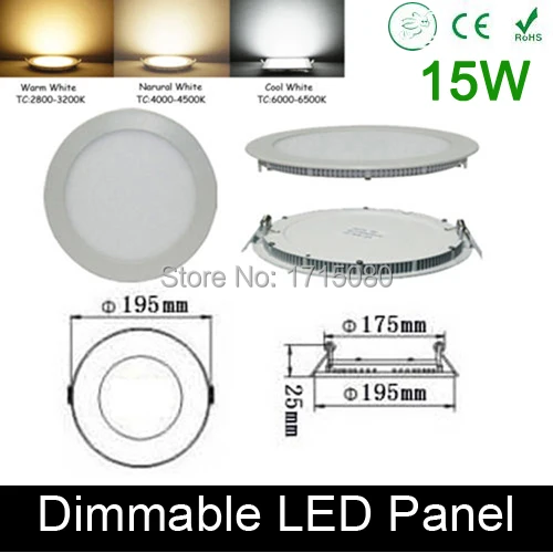 

High quality dimmable 15W LED panel light round LED Recessed ceiling painel light fixtures 4000K for bathroom luminaire lamp