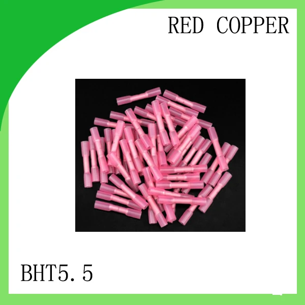 red copper 500 PCS BHT5.5 cold-pressure terminal   Insulated Heat Shrink Butt Wire Electrical Crimp Terminal Connector