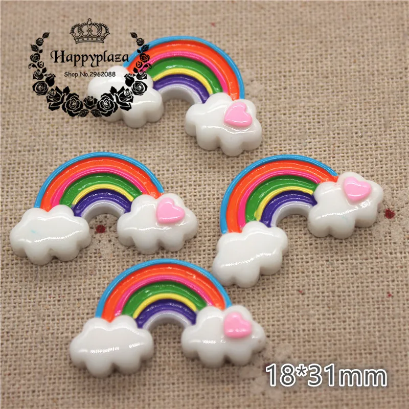 10pcs Kawaii Resin Rainbow heart Cloud Flatback Cabochon Miniature Art DIY Craft Accessories,18*31mm