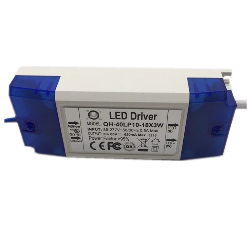 10-18x3W 650mA 20W 30W 40W 85-277V Driver LED 700mA DC30-60V Trasformatore di alimentazione PFC alto per lampada a LED