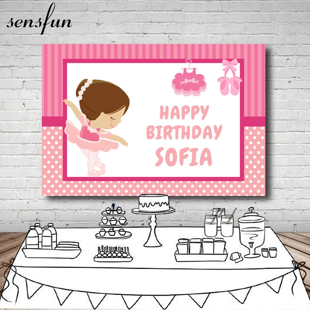 Sensfun Little Girl Dance Ballerina Backdrop Pink Stripes Polka Dots Dress 1st Birthday Party Backgrounds For Photo Studio