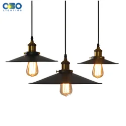 Vintage Pendant Lamp Black Lampshade Edison Lamp Base E27 Dining Hall/Bar Vounter/Cafe Indoor Lightings LED Pendant Lights