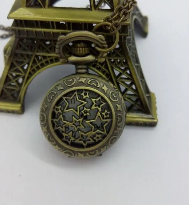 Anqitue Style Retro Steampunk Stars Pocket Watch Necklace 10pcs/lot PO524