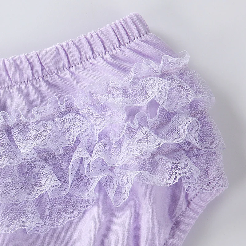 Short en dentelle à volants pour bébé fille, couvre-couche, bouffant, blanc uni, sous-vêtements, culotte rose