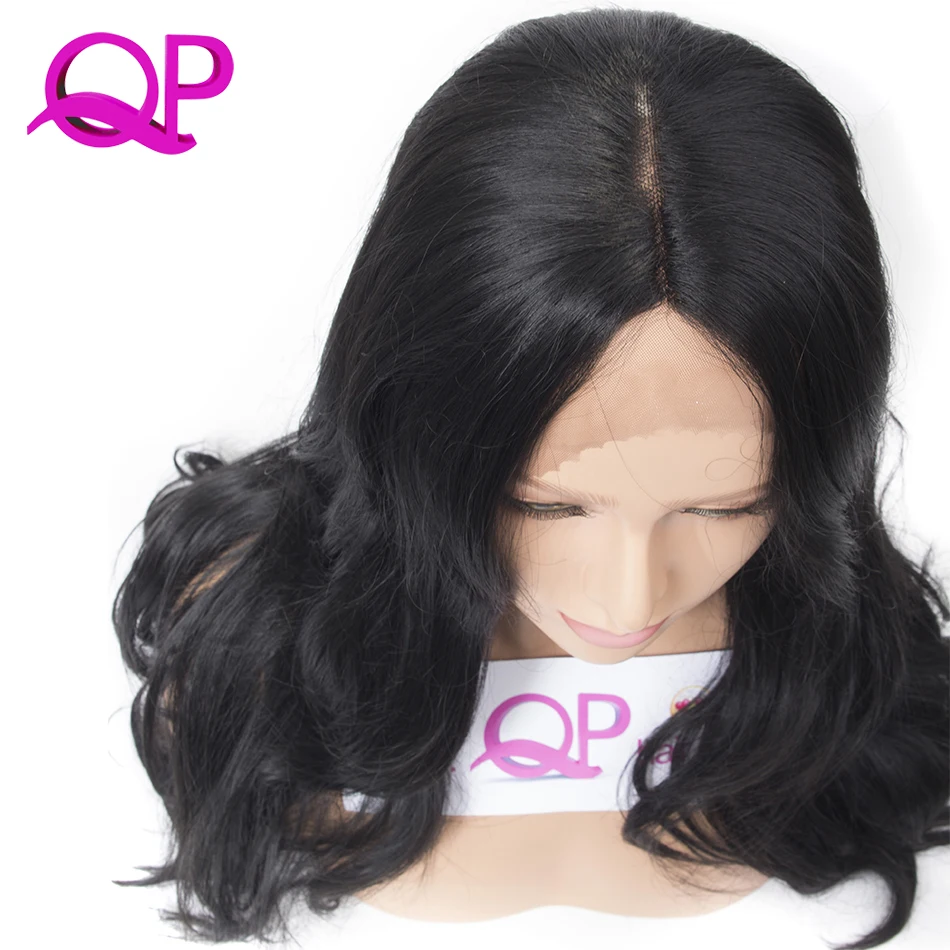 Qp hair Long Body Wave Lace Front Wigs Synthetic For Women Heat Resistant midle Part Natural Afro American Wigs 1B Color