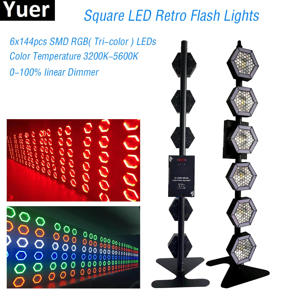 

Square LED Retro Flash Lights 6x144pcs SMD RGB Stage Light 800W Party Lamp For Birthday Party DJ Concert Decorative Lamp