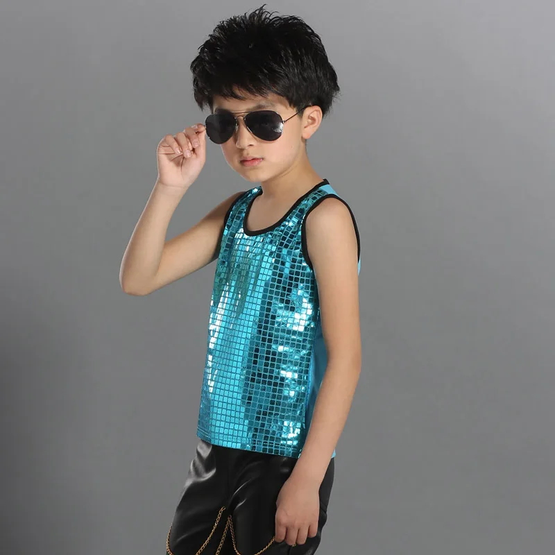 Jazz Kostüm Jungen Pailletten Weste Top Kinder Straße Kleidung Hip Hop Tanzen Outfits Moderne Bühne Zeigen Party Dance Tragen DN2958