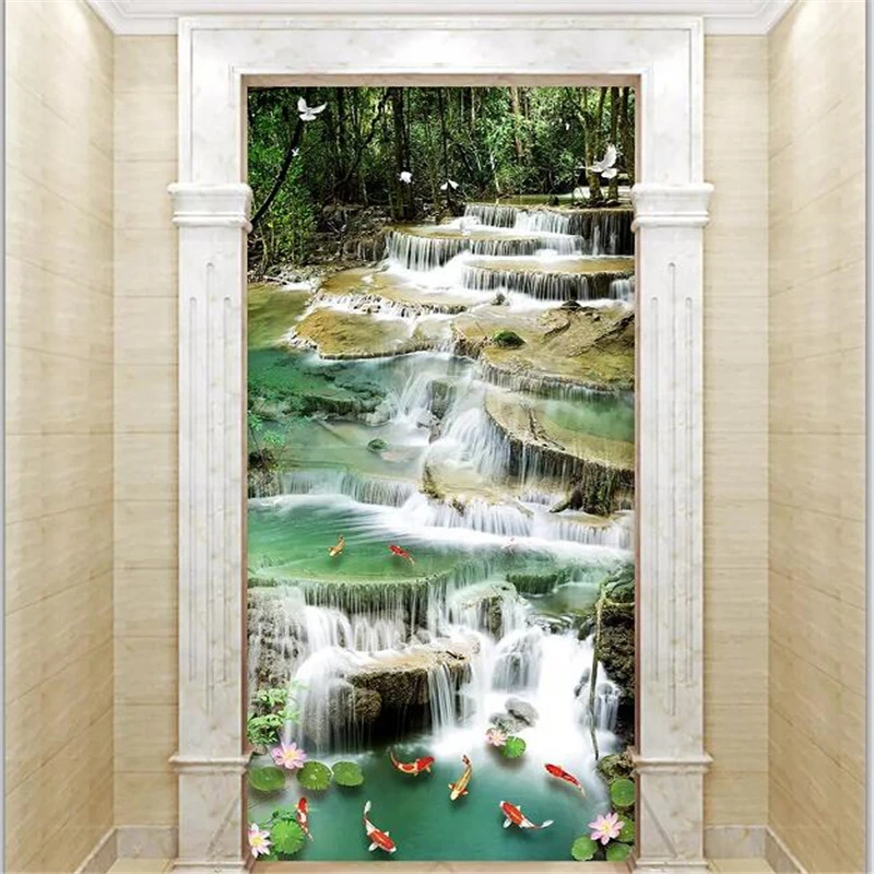 

wellyu Custom wallpaper 3d photo mural flowing water wealth waterfall carp lotus porch TV background wall paper murals painting