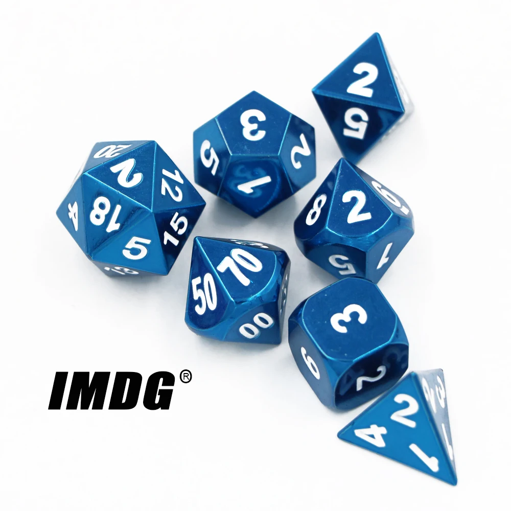 IMDG 7pcs/set Creative RPG Game Dice Polyhedron Metal Dice DND Electrophoresis Blue Digital Game Dice