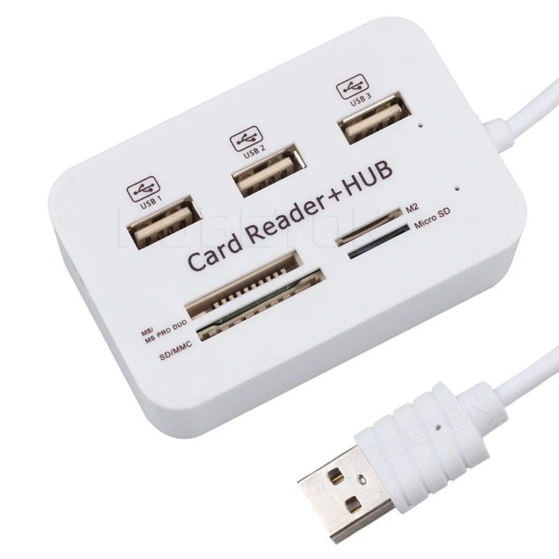 Kebidu-lector de tarjetas 2 en 1 multifunción, HUB USB 2,0, 3 puertos, compatible con Micro TF, SD, M2, MS, SDHC, MMC, lectura y escritura