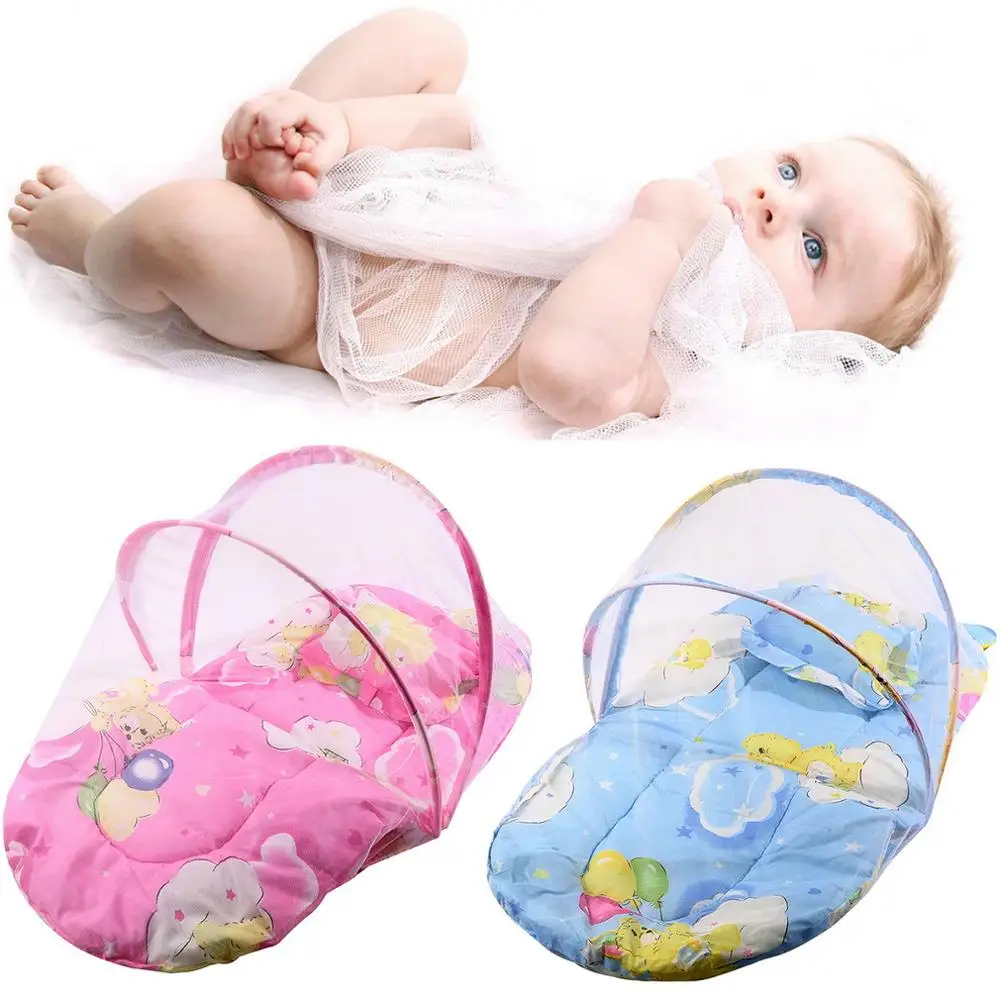 

Pink/Blue New Baby Infant Bed Mosquito Net Cotton-padded Mattress Pillow Tent Foldable Portable