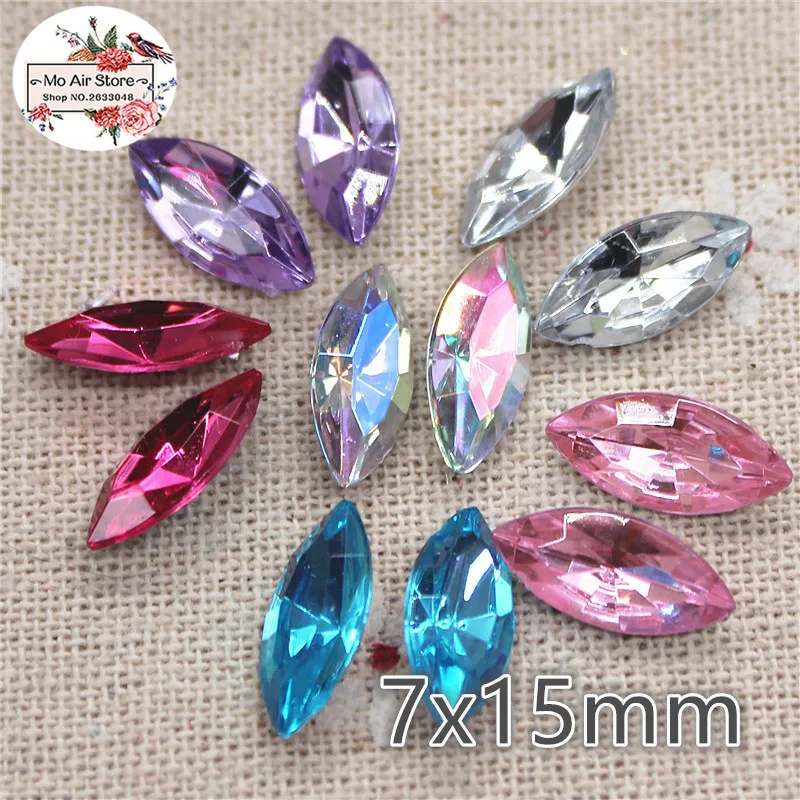 100pcs 7x15mm clear Acrylic rhinestone stone Marquise Facets point rhinestone decoration DIY craft no hole