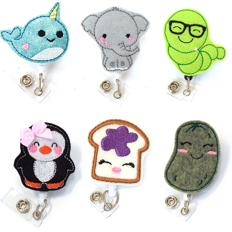 

20 Pcs/Lot Mix Felt Cute Cartoon Elephant Dolphins Penguin Animal Retractable Nurse ID Badge Card Holder Reel