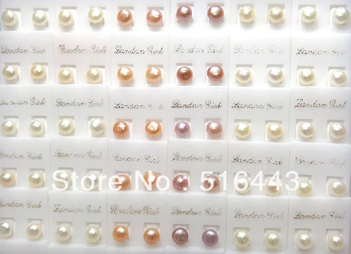 50pcs Natural Freshwater Pearls Silver Plated Women Stud Earrings Wholesale Fashion Jewelry Lots A-024