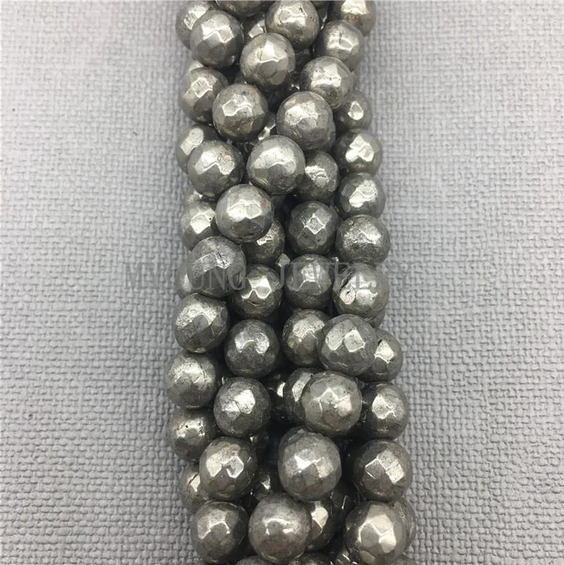 5Strands/Lot  Round Faceted Natural Pyrite Stone Loose Beads For DIY Jewelry Making MY1318