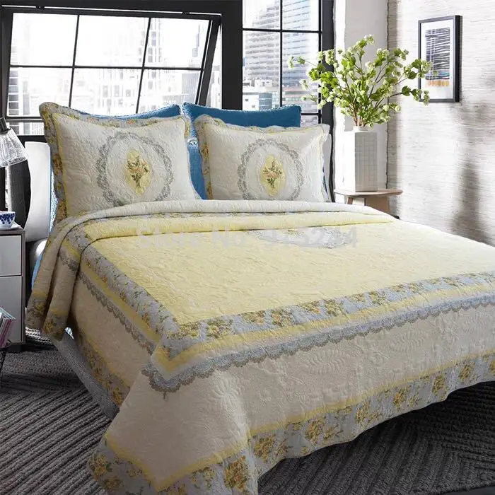 Small Flower Pastoral Europe Brand Cotton Quilting Quilts KING 250*230cm WaterWashed Bed Cover Summer cool Embroidery Bedspread