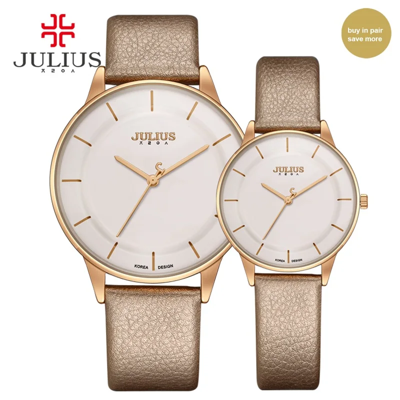 JULIUS Man Woman Watch Couples Top Brand Luxury Simple Leather Strap Ultra Thin Watches Cheap Promotion Design Clock Hour JA-957