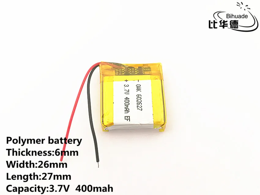 10pcs/lot 3.7V 400mAH 602627 602626 PLIB polymer lithium ion / Li-ion battery for SMART WATCH