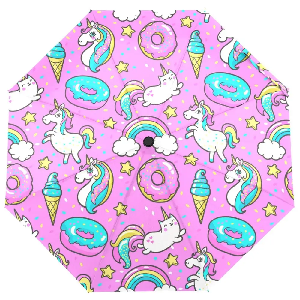 New Creativity Unicorn Pattern Umbrella For Women Fully-automatic 3 Folding Windproof Light Weight Rain Umbrella Men Travel Gift