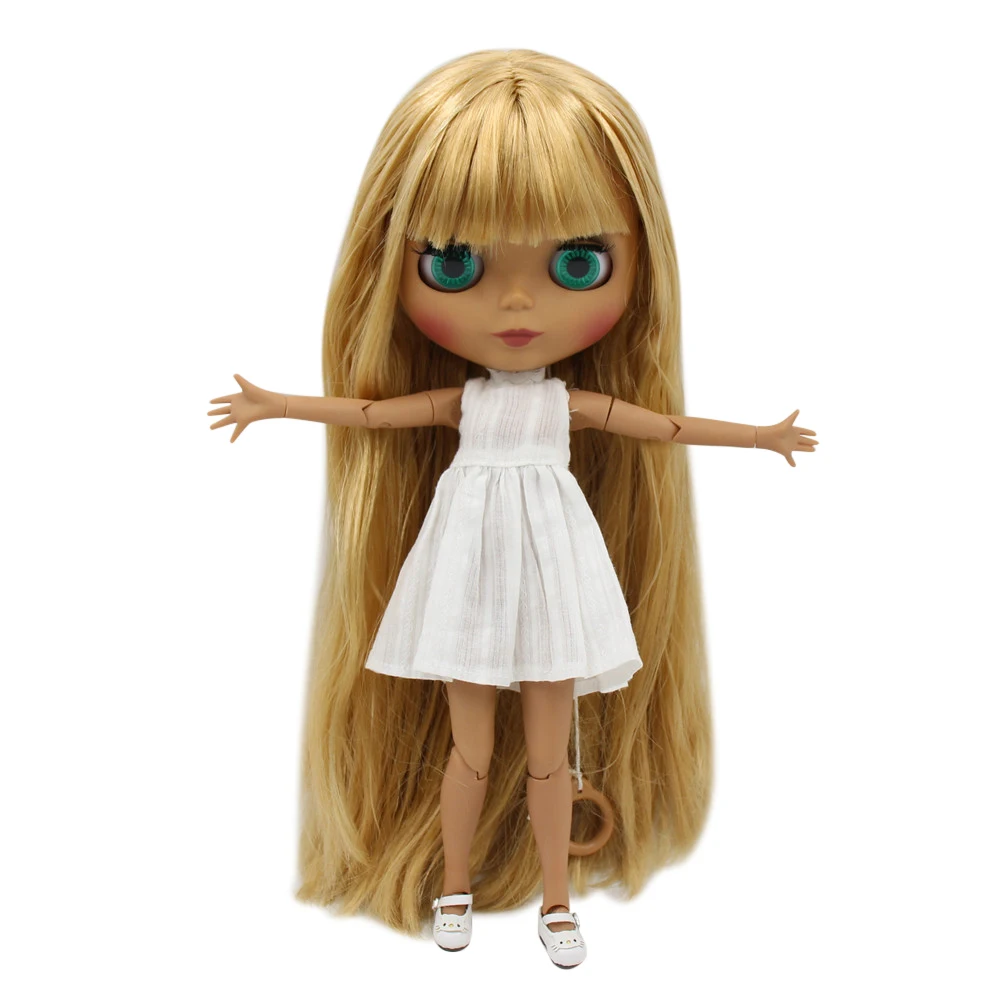 ICY DBS Blyth doll 1/6 bjd Black Matte face Joint body Blonde straight hair No.BL0736