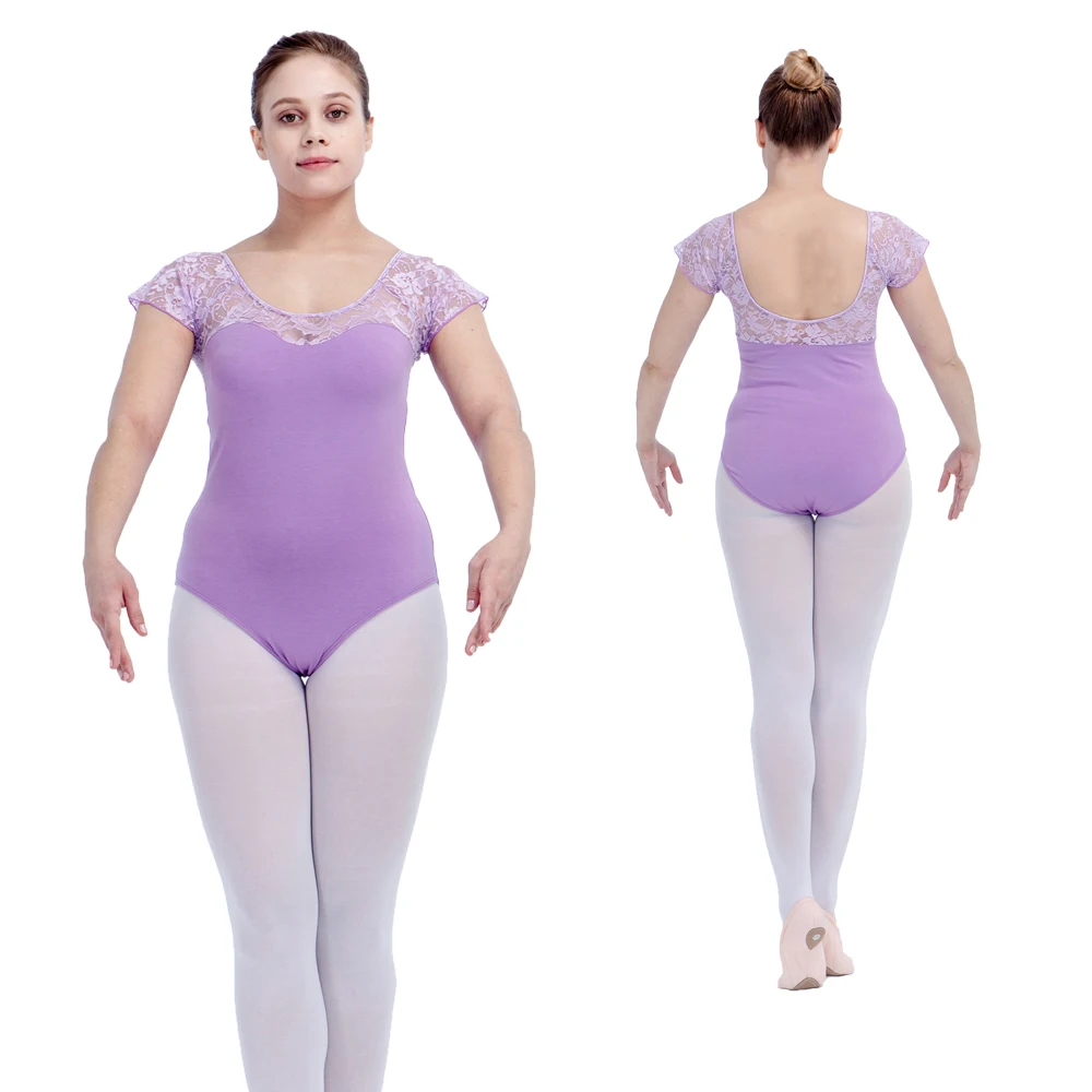 Bán Buôn Đen Cotton/Lycra Ren Nắp Tay Leotard Với Vòng Cổ Bé Gái Xanh Ba Lê Vũ Trang Phục