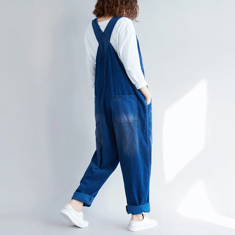 Large size Corduroy bib pants Women Baggy Jumpsuits Patchwork hanging crotch Rompers Trousers hip hop Ripped dancing Overalls