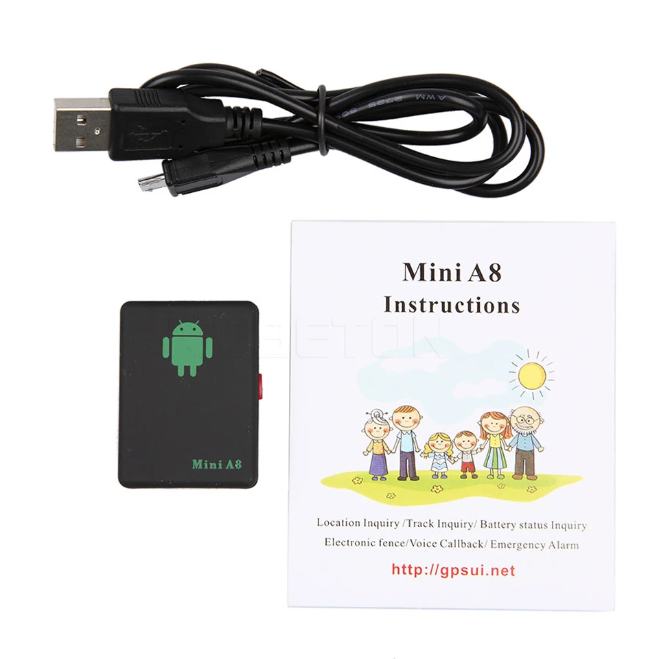 Mini A8 No GPS Tracker Locator Device Real Time Car Kids Pet GSM/GPRS/LBS Tracking Power Adapter Key Wallet Tracking Finder