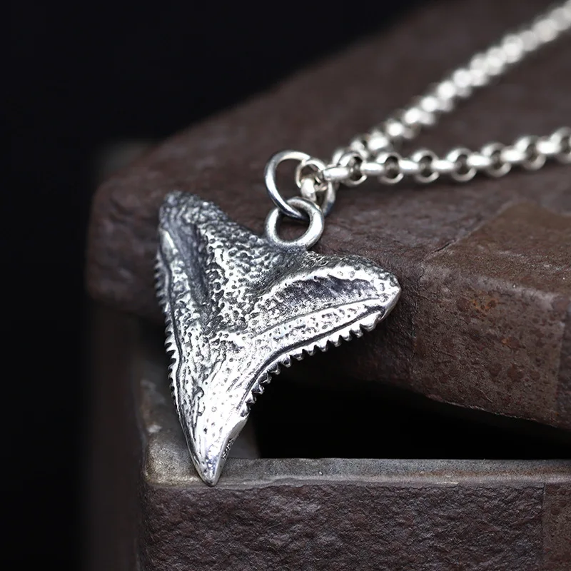 collectables - autograph restoring ancient ways men deserve to act the role of shark teeth 925 sterling silver pendant