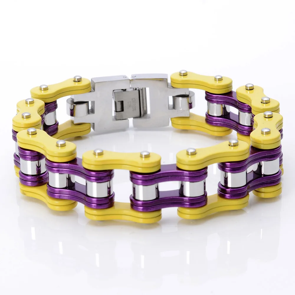 22cm 17mm 115g Coolest 316L Stainless Steel Purple Colorful Motorcycle Chain Biker Jewelry Mens Boys Bracelet Bangle