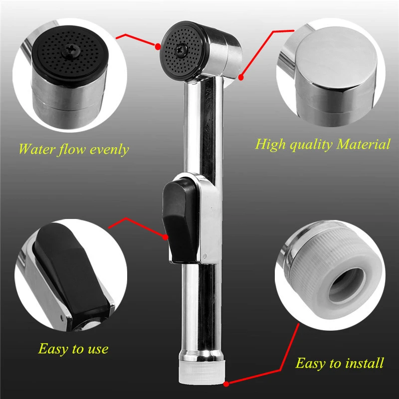 MTSPACE Chrome ABS Sprayer Handheld Toilet Bidet with Holder Shattaf Spray Bathroom Toilet Bidet Shower Head Nozzle Showerhead