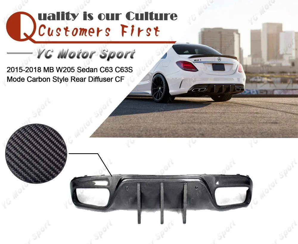 Car Accessories Carbon Fiber Rear Diffuser Fit For 2016-2018 MB W205 Sedan C63 C63S MC Style Rear Bumper Diffuser