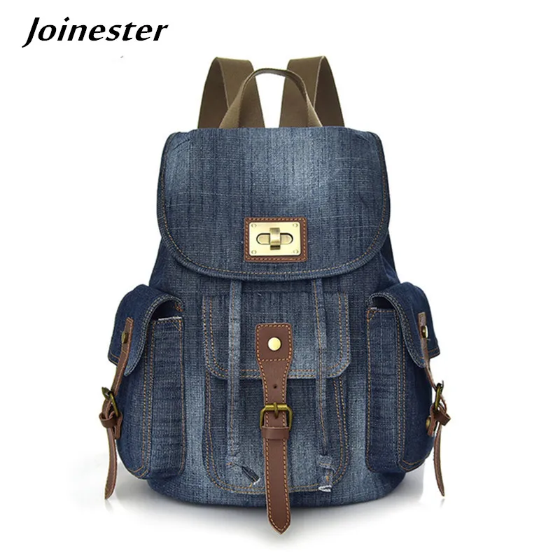 Denim Rucksack Frauen Mochilas Daypack Damen Casual Vintage Reisetasche Mädchen Schultaschen Anti-Diebstahl Rucksack für Frau