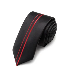 Fashion Business Black Red Striped Ties for Men 5.5cm Slim Necktie Designer Brand Skinny Men’s Work Interview Ties with Gift