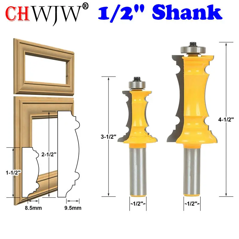 

Mitered Door & Drawer Molding 2 Bit Router Bit Set 1/2" Shank Line knife Woodworking cutter Tenon Cutter for Woodworking Tools