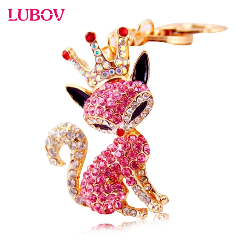 FashionNew 2017 Couple Keychain Accessory Rhinestone Animal Fox Keychain Key Rings Luxury Crown With Crystal Sex Fox key chain