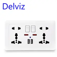 UK 5-hole dual USB wall socket with switch #5