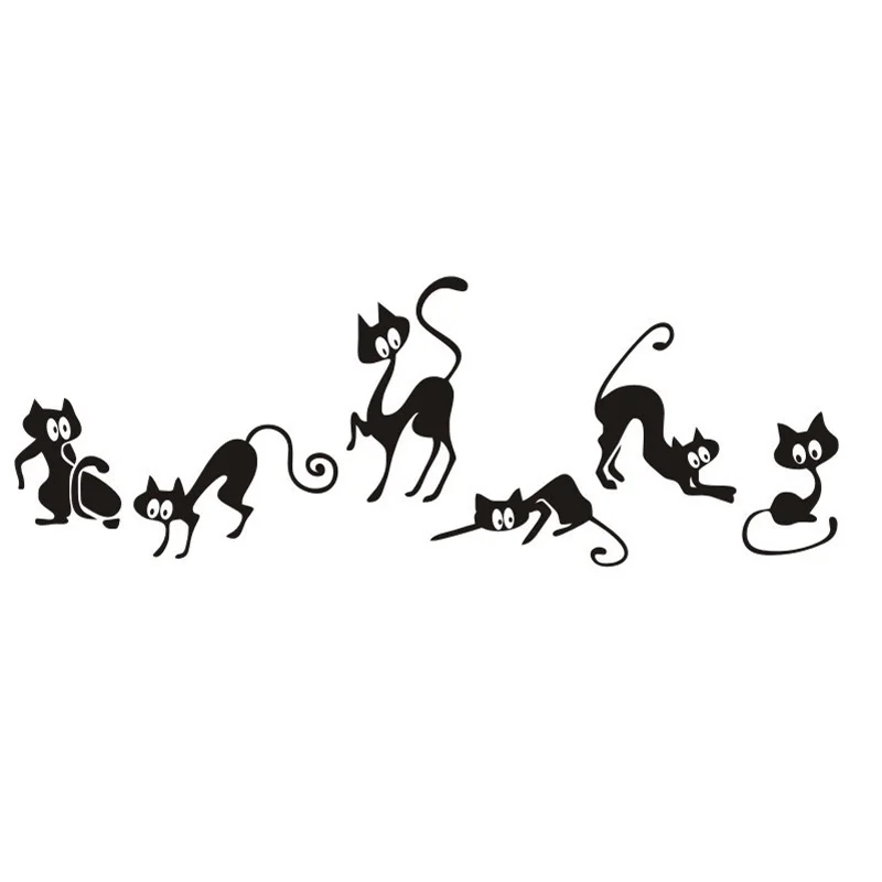 Funny Black Cat Wall Stickers Animals Living Room Background For Home Decoration Mural Art Decals Wallpaper Waist Line Poster