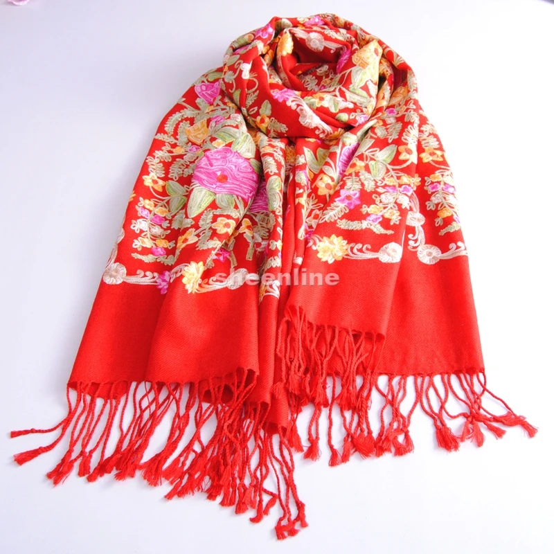 12 Designs Top Quality Ethnic Embroidery Wool Silk Shawl Vintage Pashmina Quality Long Scarf Light Warm Winter Scarf Wrap