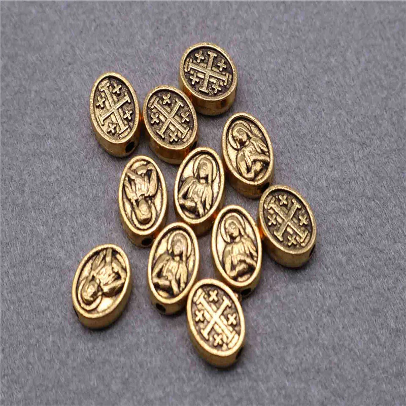 Little Delan Empty Beads Hand Cross Beaded Handmade Maria Medal Cross Catholic Charm Handmade Jewelry DIY