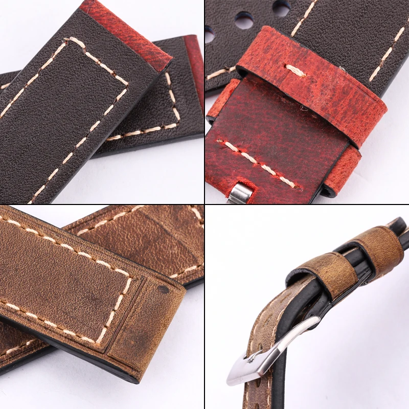 Handmade Retro Cowhide Leather Watch Band Strap 5 Colors Men Women Stainless Steel Buckle 22mm 24mm Watchbands